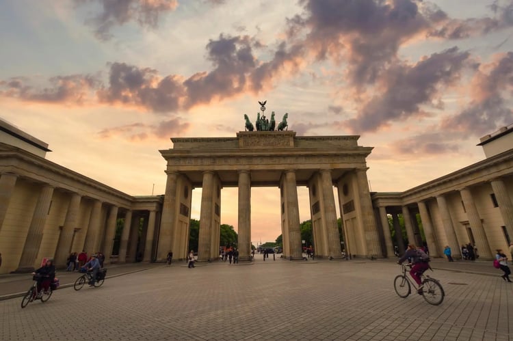 A wide-angle view of the Brandenburger Tor in Berlin