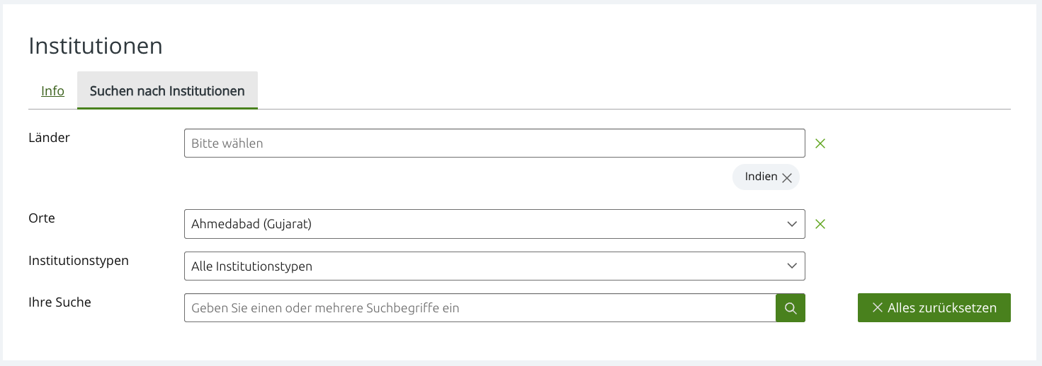 Anabin institution search page